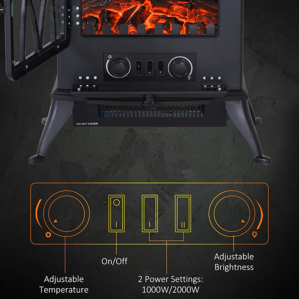 image 1 of HOMCOM Free Standing Fireplace Flame Effect Electric Heater Log Burning Black