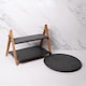 image 1 of 2pc Slate Serving Set including Turntable and Wood Stand with Two Serving Platters | Black