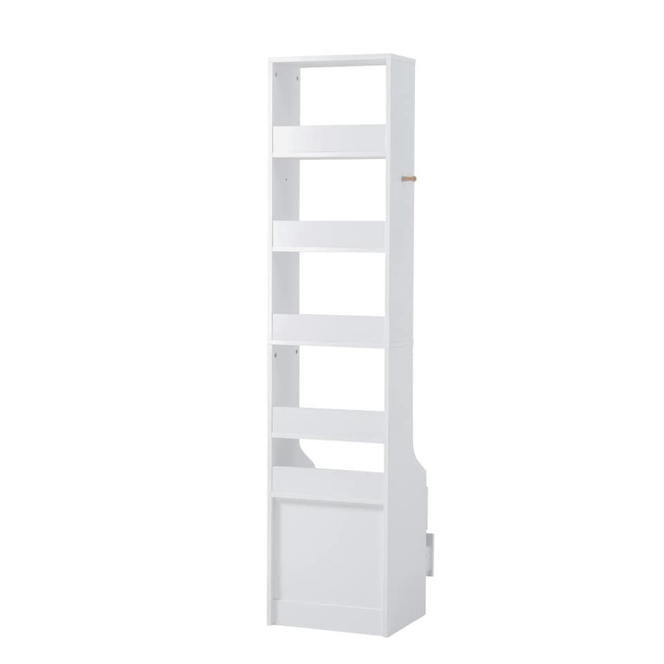 image 1 of Living and Home 5-Tier Slim Storage Shelving Unit with Lockable Drawer - White