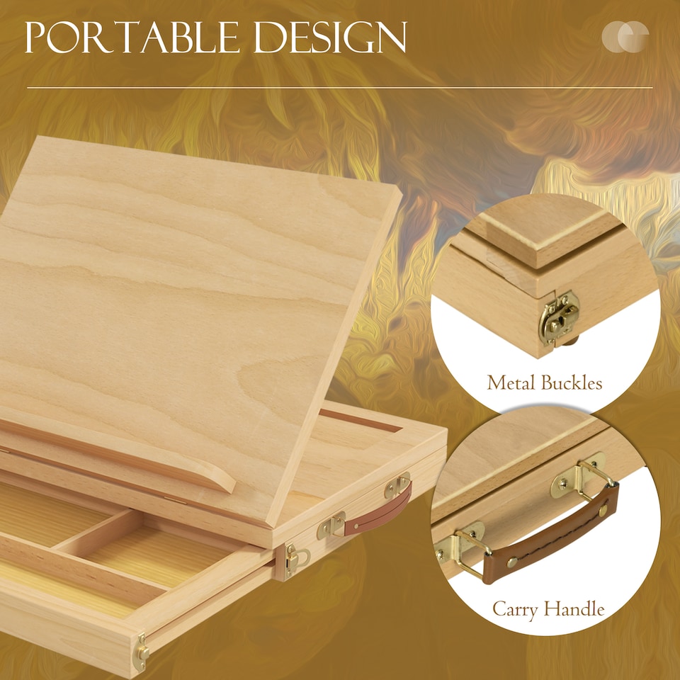 image 1 of Vinsetto Wooden Table Easel Box, Adjustable Beechwood Table Box Easel with Storage Drawer, Portable Folding Artist Drawing & Sketching Board for Adults, Beginners, Artists Painting | Brown