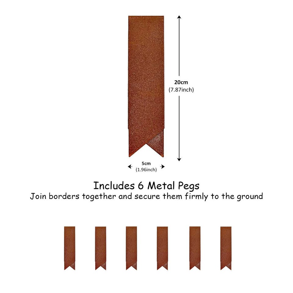image 1 of 1m Heavy Duty Metal Garden Borders with Pega - Set of 5 | Bronze | Rust