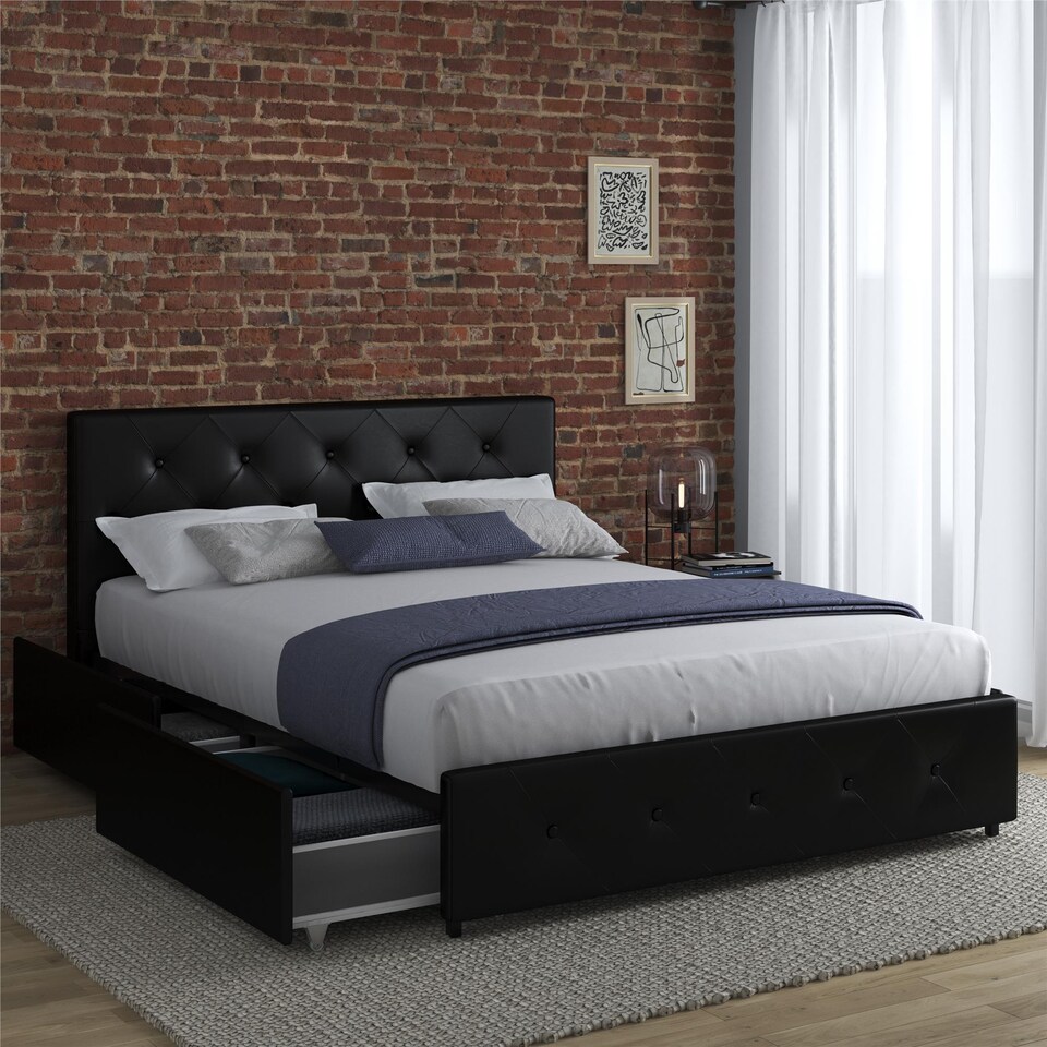 image 1 of Dakota Bed with Storage PU Black, Double