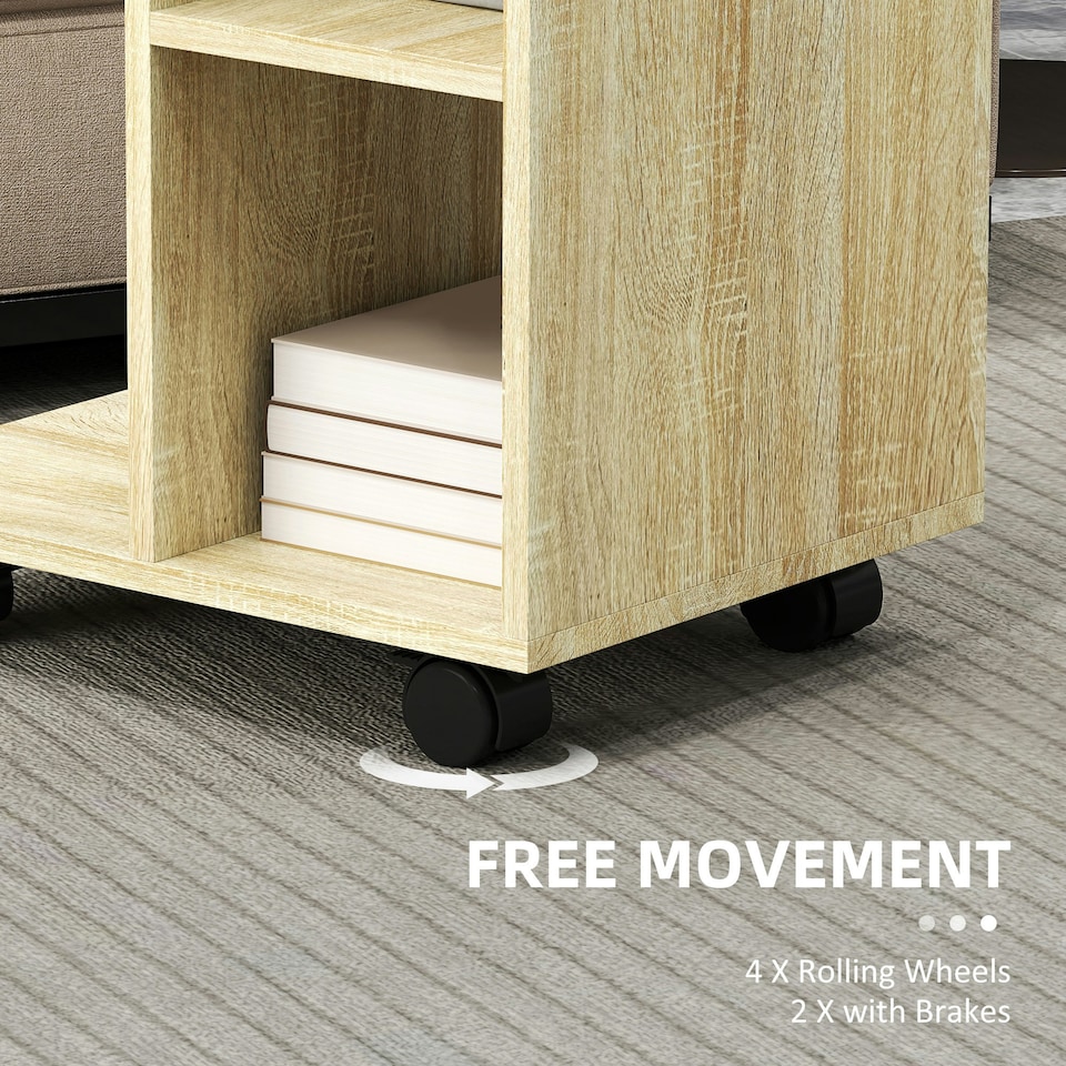 image 1 of C-Shape End Table Unique Storage Unit w/ 2 Shelves 4 Wheels Home Office | Yellow | 45x35x58