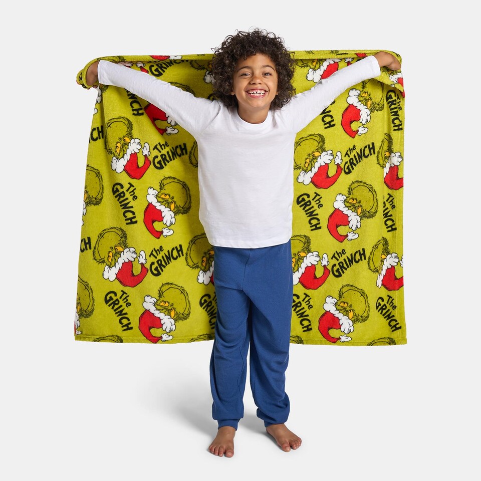 image 1 of OHS Xmas Grinch Throw Soft Coral Fleece Blanket Thermal Bedspread