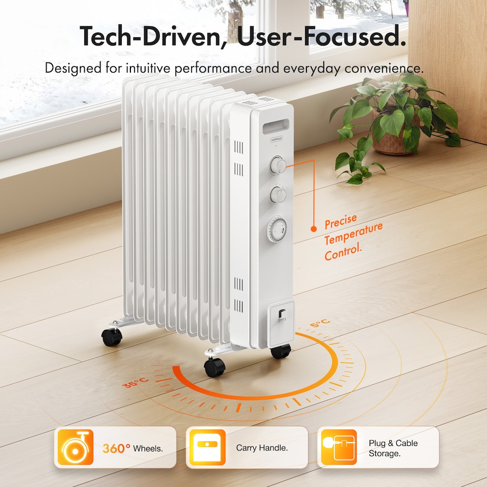 image 1 of VonHaus Oil Filled Radiator 11 Fin Portable Electric Heater White
