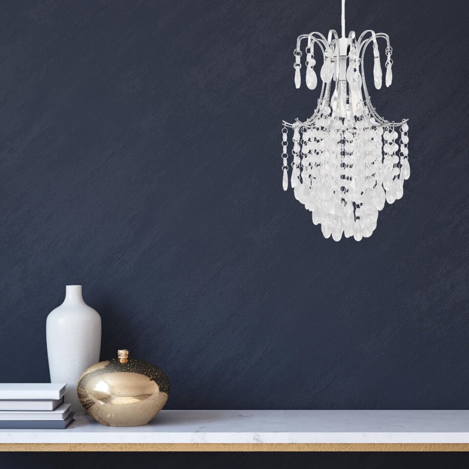 image 1 of Set of 2 Chandelier Style Easy Fit Ceiling Light Shades | Clear | Chrome | Medium | 2