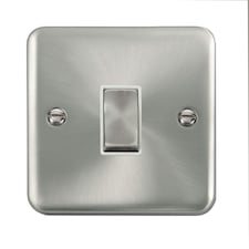 SE HOME Curved Satin Chrome 10A 1 Gang 2 Way Ingot Light Switch White | Satin Chrome