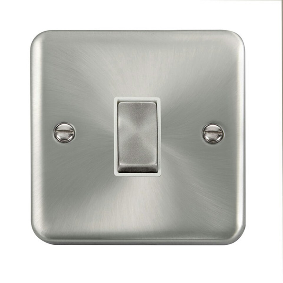 SE HOME Curved Satin Chrome 10A 1 Gang 2 Way Ingot Light Switch White | Satin Chrome