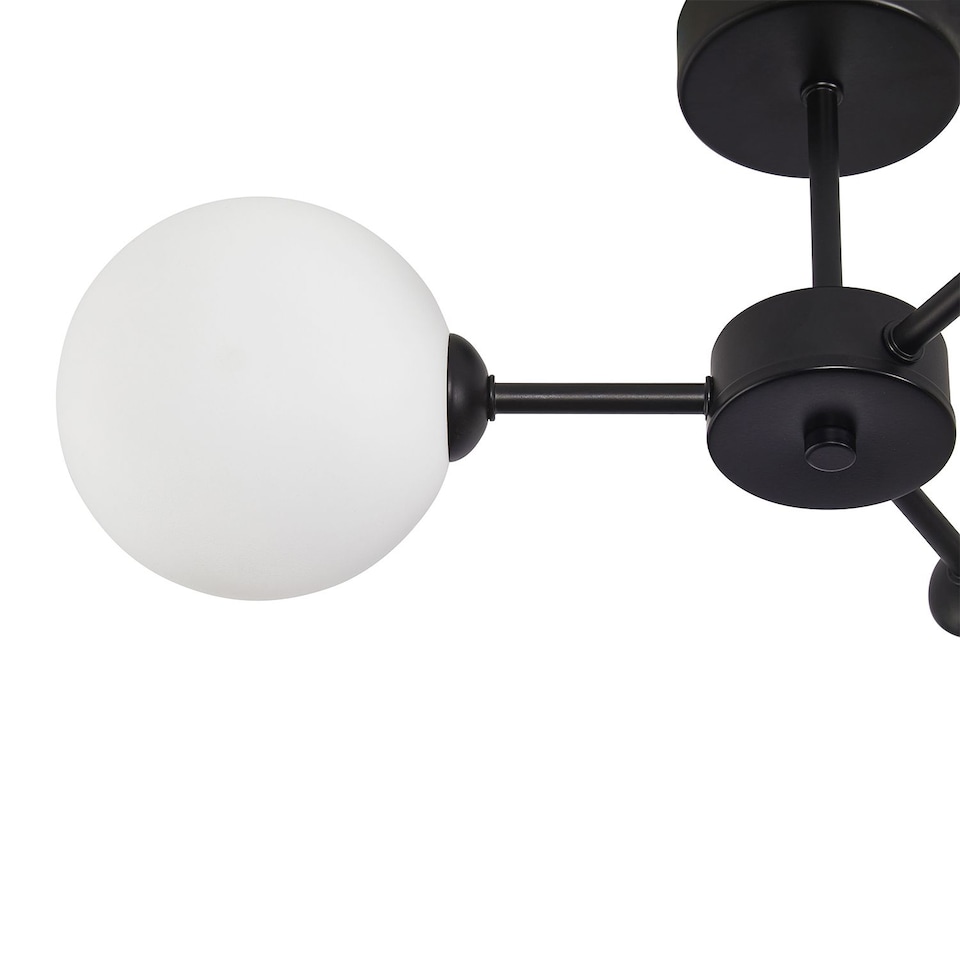 image 1 of Contemporary Chic Matte Black Ceiling Light with Opal White Globe Glass Shades | Black | Black | 1