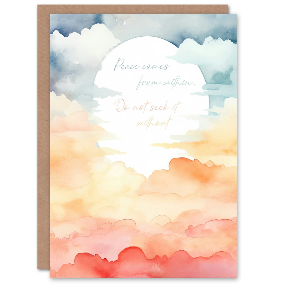 image 1 of Peace Comes From Within Buddhist Quote Sun Clouds Spiritual Birthday Card