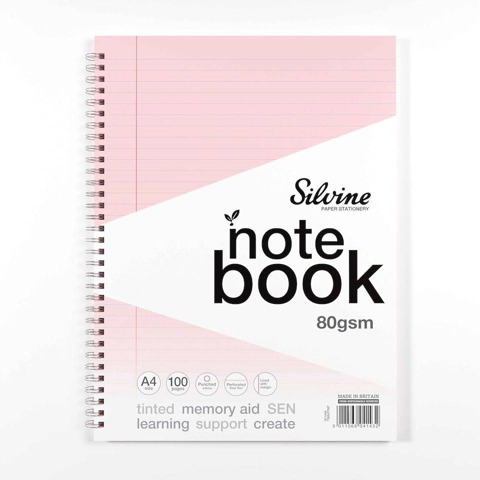 image 1 of Pack of 3 A4 100 Pages Twin Wire SEN Pink Paper Dyslexia Notebooks Lined with Margin
