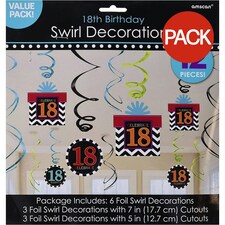 Amscan Celebrate Swirl 18th Decoration (Pack of 12) - Multicoloured - One Size