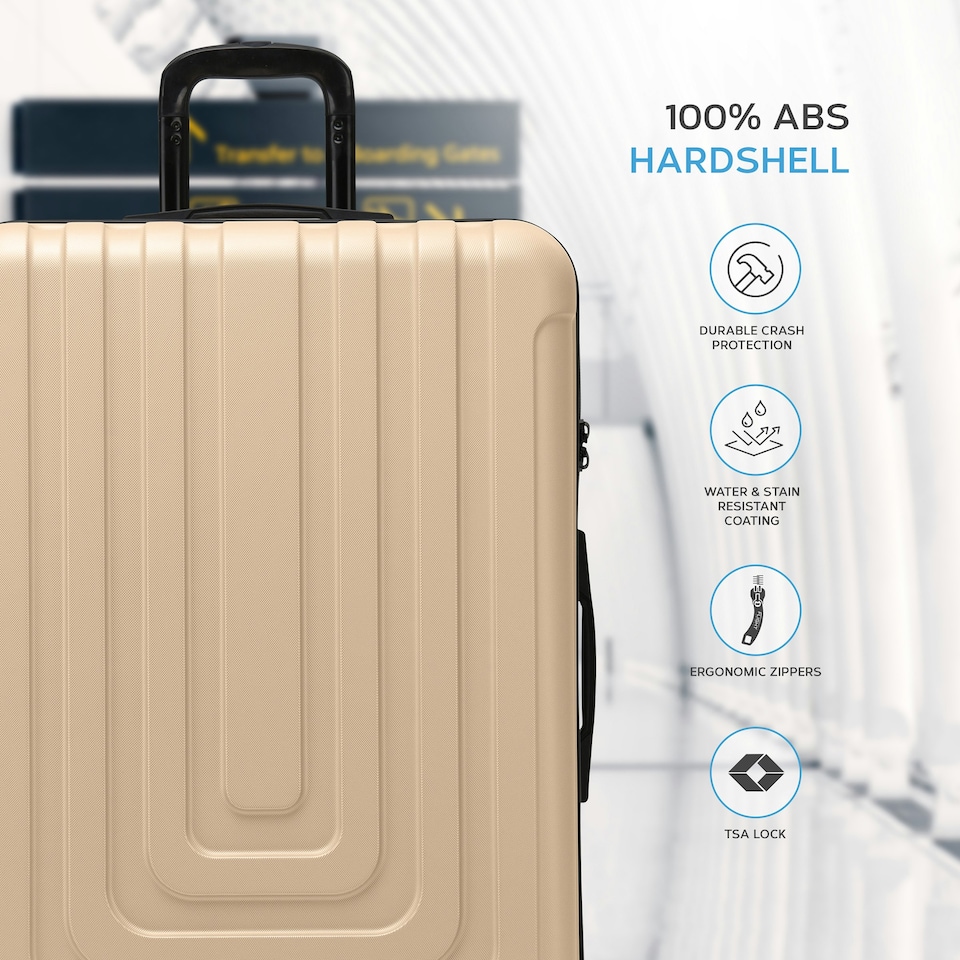 image 1 of Flight Knight Premium Lightweight Suitcase - Built-in Side Lock with USB Port - 8 Spinner Wheels - Hard Shell Carry On Or Check in Luggage 100 Airlines Approved Cream | Champagne | Large