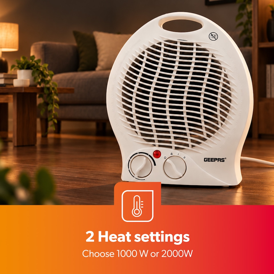 image 1 of GEEPAS Portable Fan Heater With 2 Heat Settings 2000W White