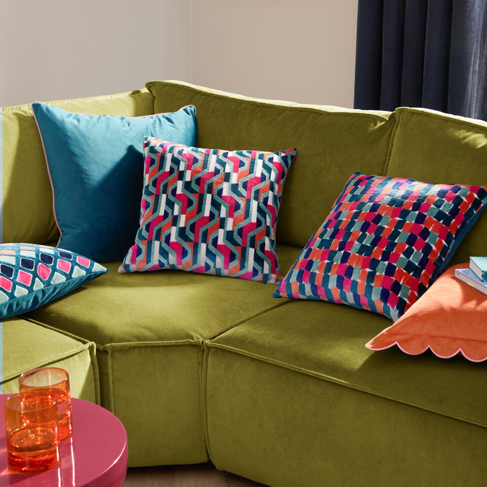 image 1 of Furn Metro Prism Velvet Cushion | Multi | Multicolour