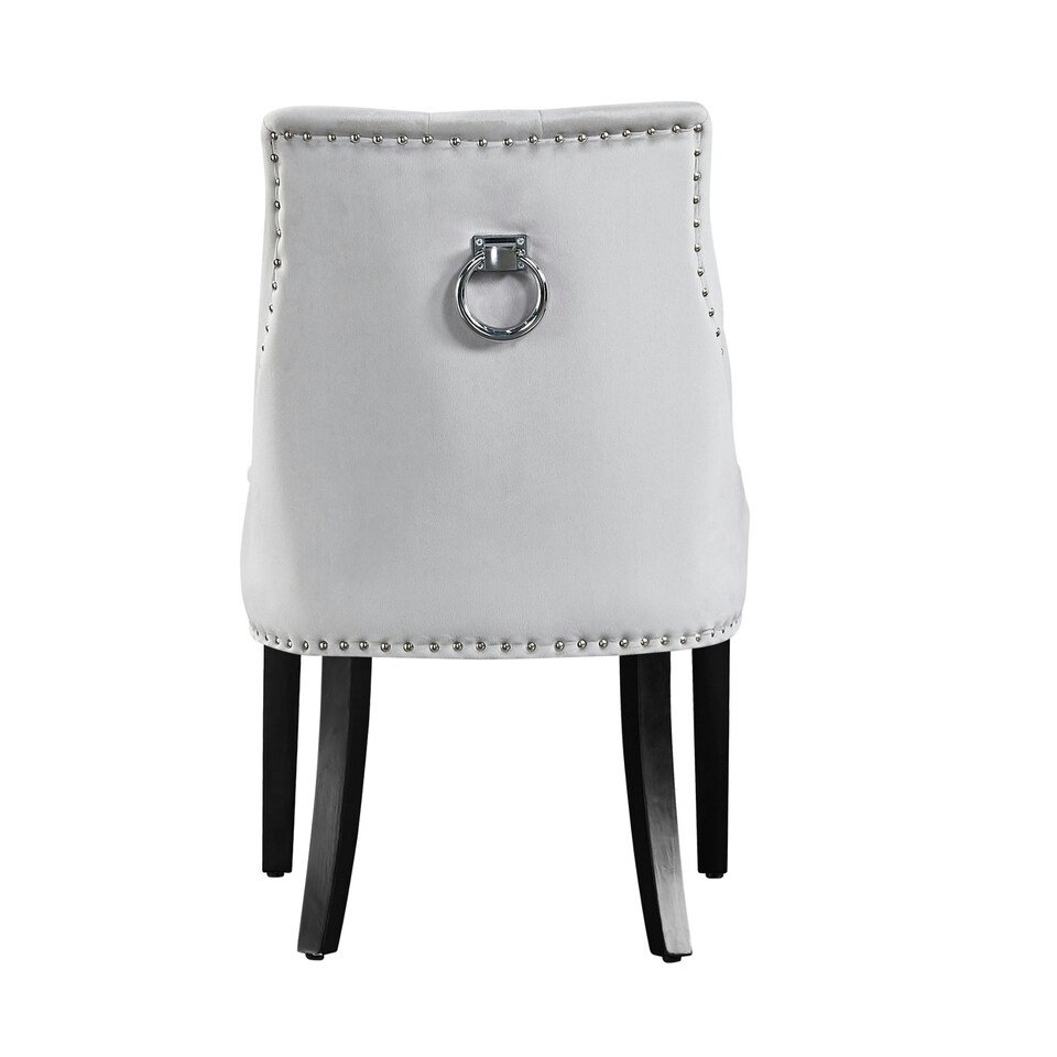 image 1 of Set of 6 Velvet Dining Chairs Ergonomic Scoop Knockerback & Button Tufted Wood Legs Grey | Light Grey
