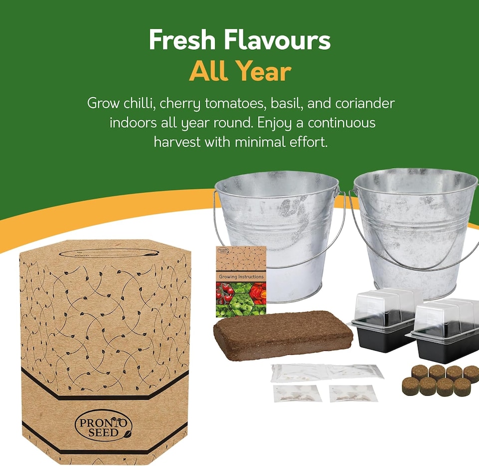 image 1 of Pronto Seed Grow Your Own Chilli, Tomato & Herb Kit with Galvanised Buckets - Combo Bucket Duo | Multi | Chilli/Tomato/Herbs | 1