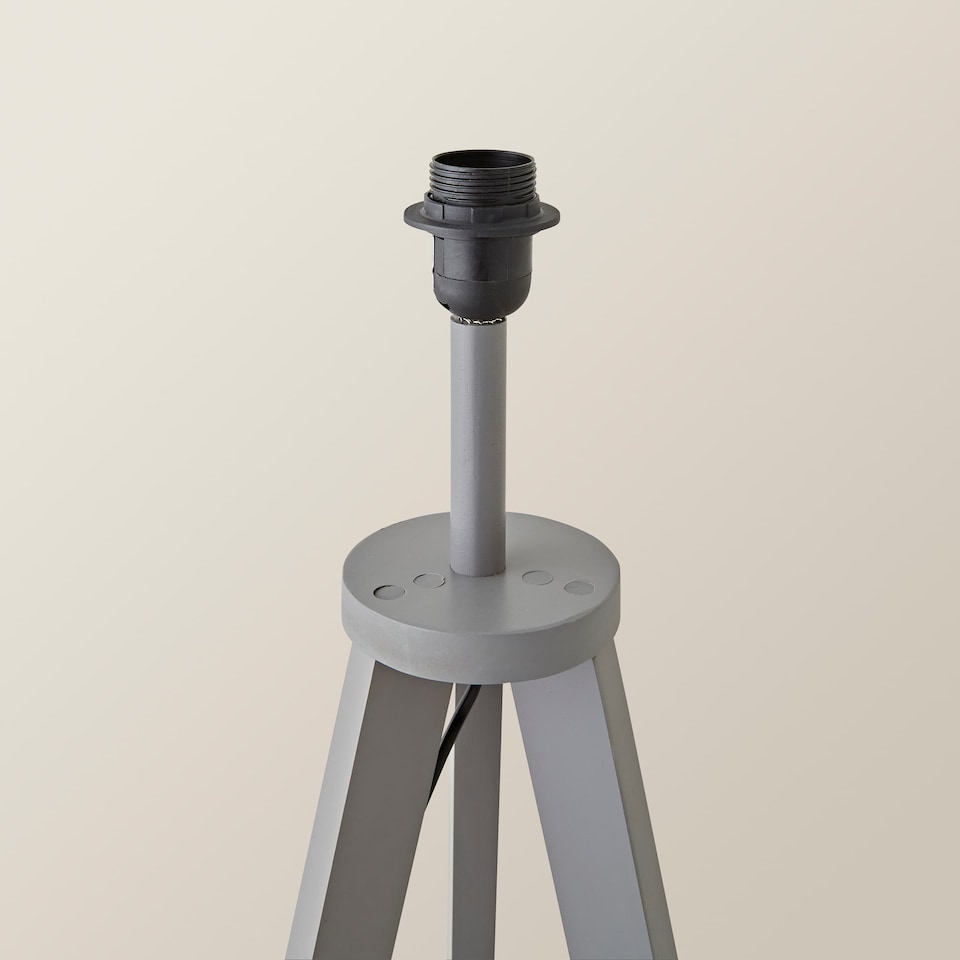 image 1 of ValueLights Morrigan Grey Wood Tripod Floor Lamp Base with Shelf | Grey