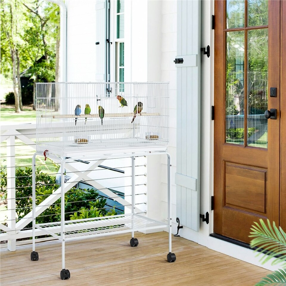 image 1 of Yaheetech 118.5 cm Flight Cage with Rolling Stand and Slide-out Tray White