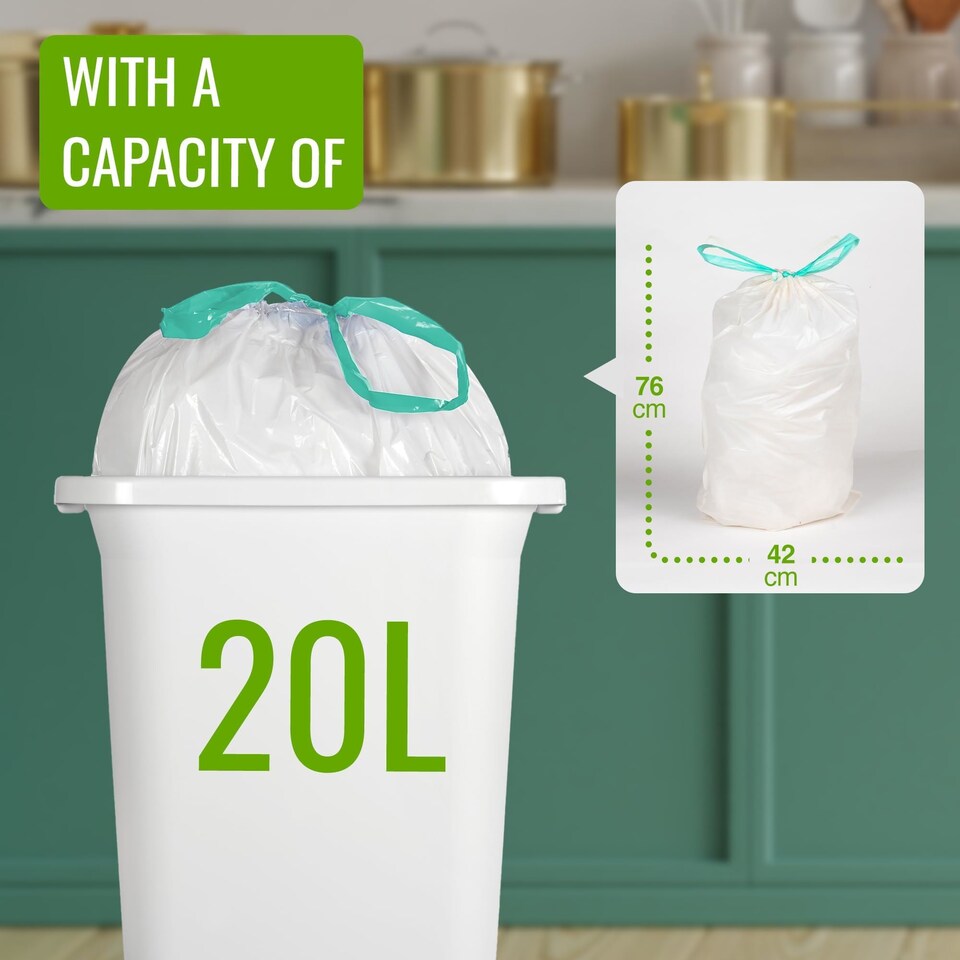 image 1 of Ecobag Extra Strong White Drawstring Kitchen Bin Liners Tear Resistant