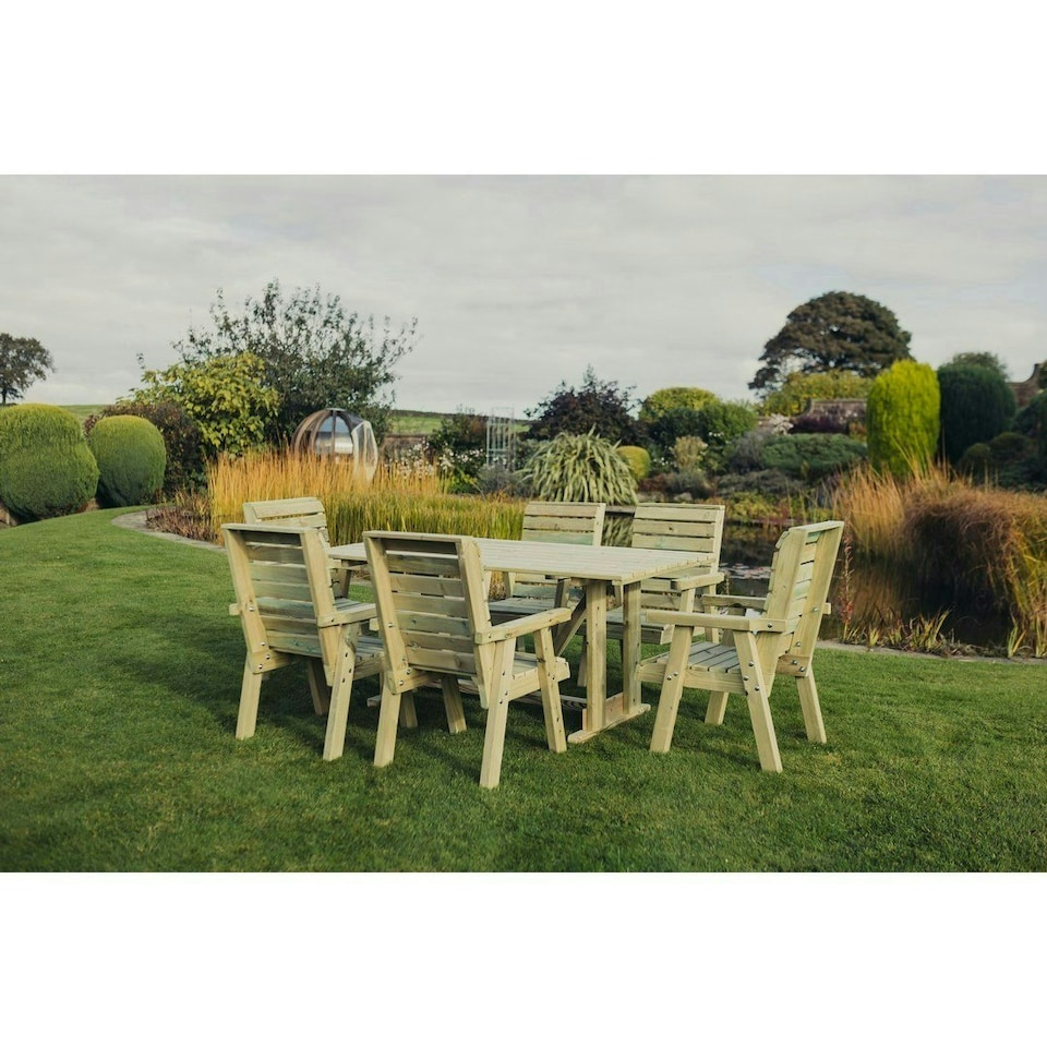 image 1 of Clover 6 Seater Rectangular Table Set with 6 Chair - Pressure Treated Timber - Partially Assembled