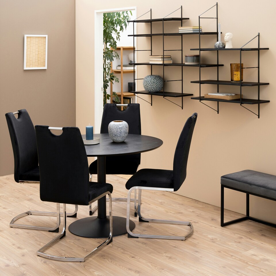 image 1 of Ibiza Round Dining Table with Black Ash Top and Matt Black Base
