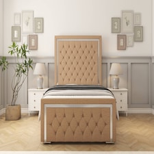 Sloomy Sofia Chrome Latte Dumfries Bed Frame With Mattress With 50" Upholstered Headboard 4'6 Double