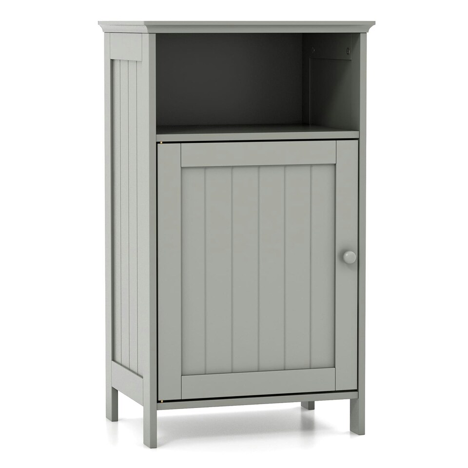 image 1 of COSTWAY Bathroom Floor Cabinet Single Door w/Shelf Grey Grey