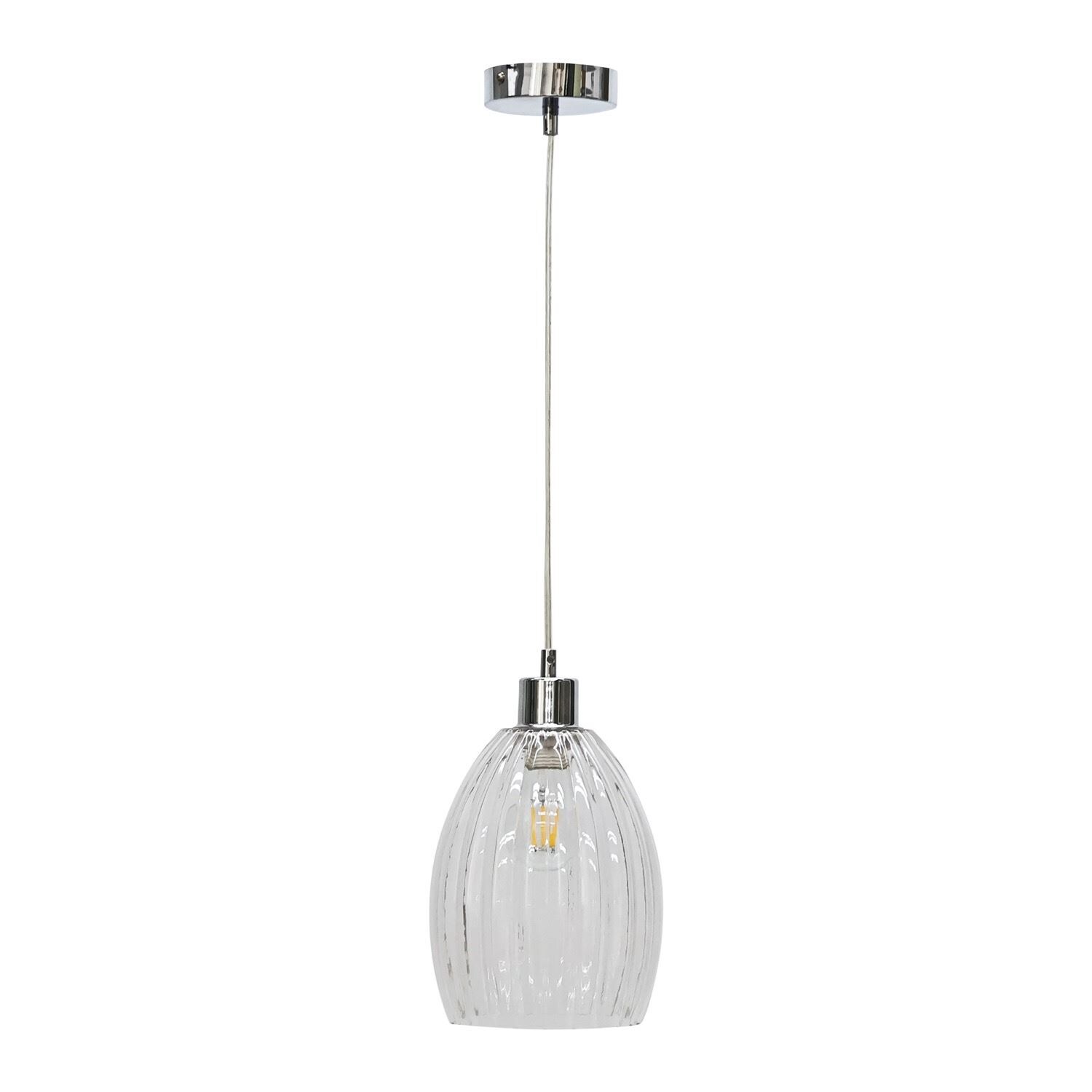 First Choice Lighting Birch - Clear Fluted Glass with Chrome Pendant Fitting