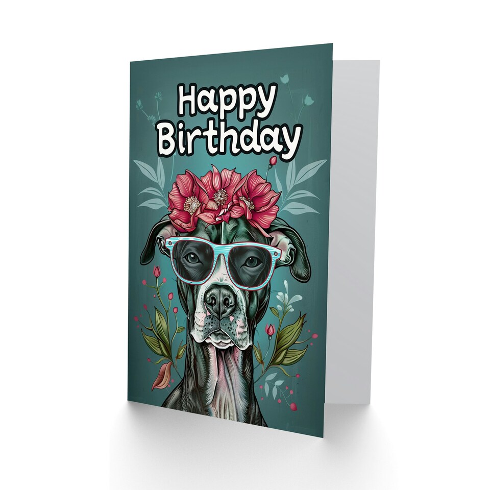 image 1 of Staffy Lover Flowers Sunglasses Woman Dog Her Birthday Card