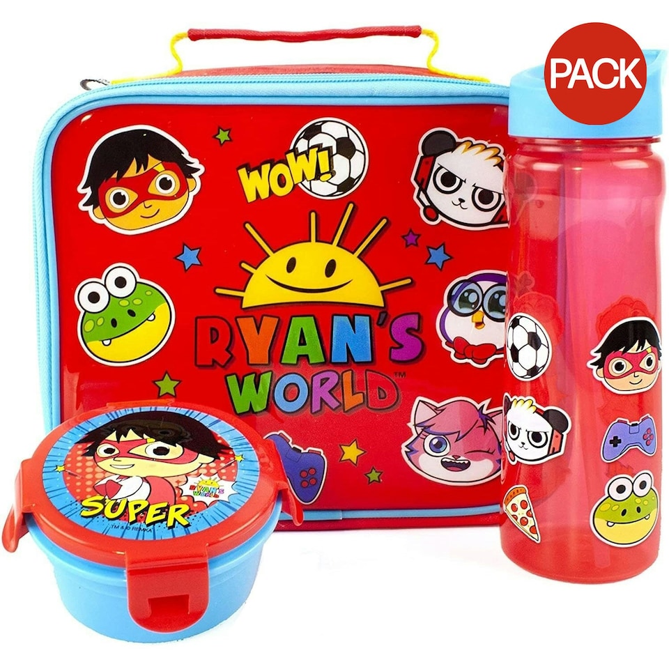image 1 of Ryan´s World Childrens/Kids Lunch Box Set (Pack Of 3) - Red/Blue - One Size