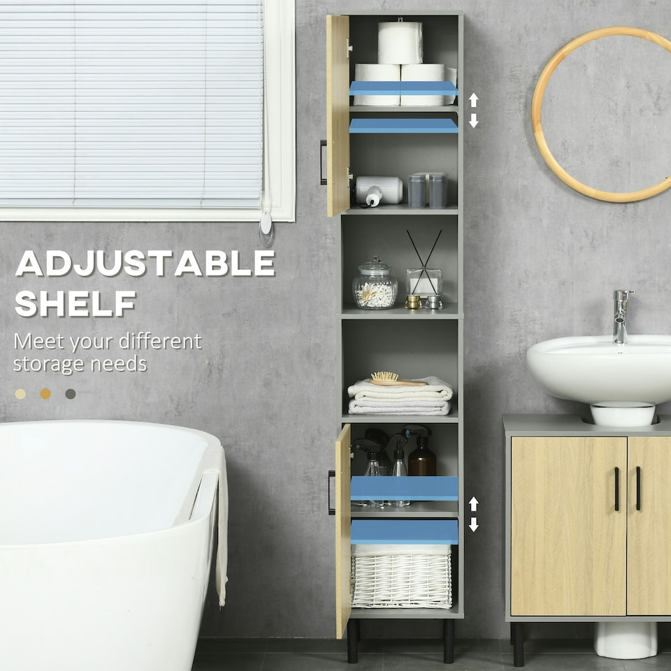 image 1 of kleankin Tall Bathroom Storage Cabinet, Slim Floor Cabinet for Living Room