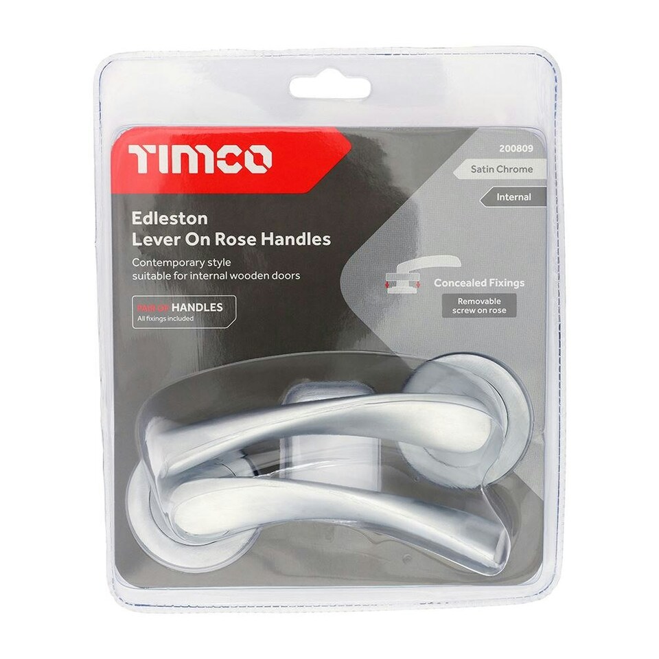 image 1 of Timco - Edleston Lever On Rose Handles - Satin Chrome (Size 51mm - 2 Pieces) | Chrome