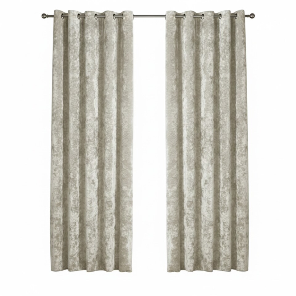 image 1 of Crushed Velvet Eyelet Curtains Luxurious Finish for Contemporary Homes | Cream | (W) 117cm x (L) 182cm