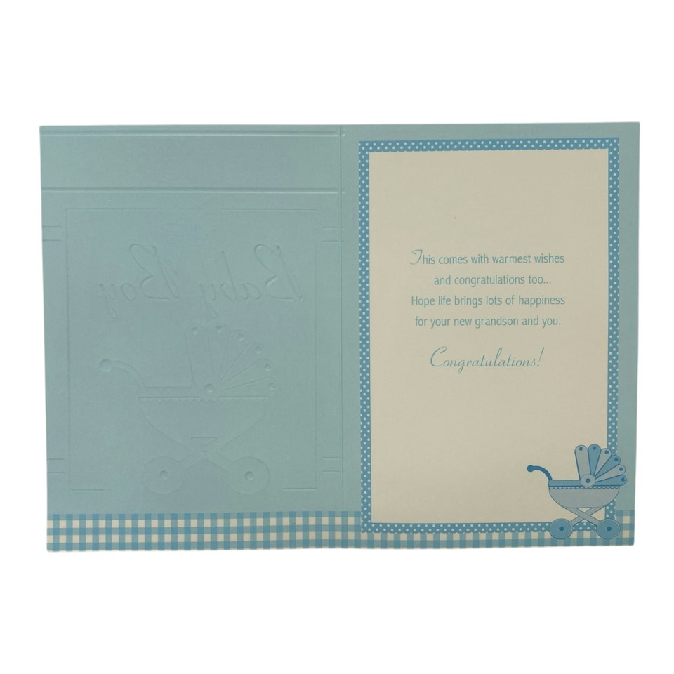 image 1 of On Birth Of Grandson Blue Pram Design Congratulations Card