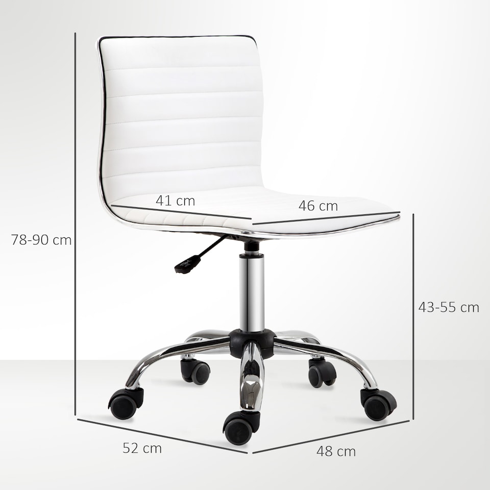 image 1 of HOMCOM Armless Mid-Back Adjustable Office Chair with 360 Swivel White