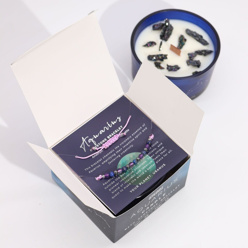 image 1 of Serenityy Zodiac Crystal Candle with Gemstone Bracelet - Aquarius