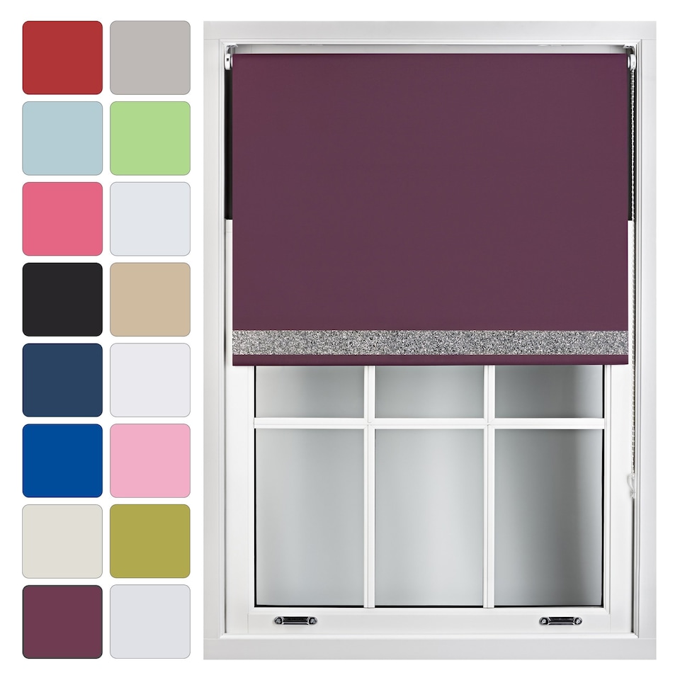 image 1 of FURNISHED Thermal Blackout Roller Blinds with Glitter Edge - (W)100cm x (L)165cm | Purple | Aubergine | (W) 100cm x (L) 165cm