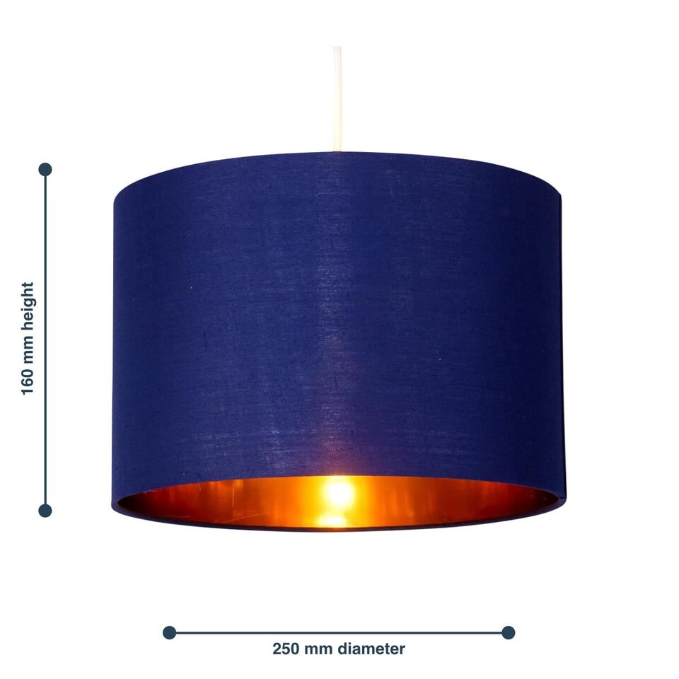 image 1 of Set of 2 Navy Blue 25cm Light Shade with Gold Inner | Blue | Gold | Medium | 2