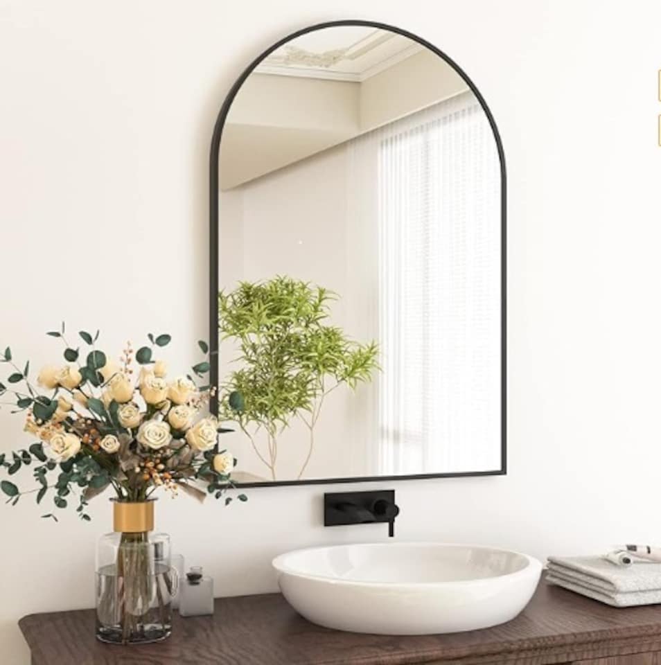 image 1 of London Boutique Black Arched Wall Mirror Framed Bathroom Mirror 75 x 55cm