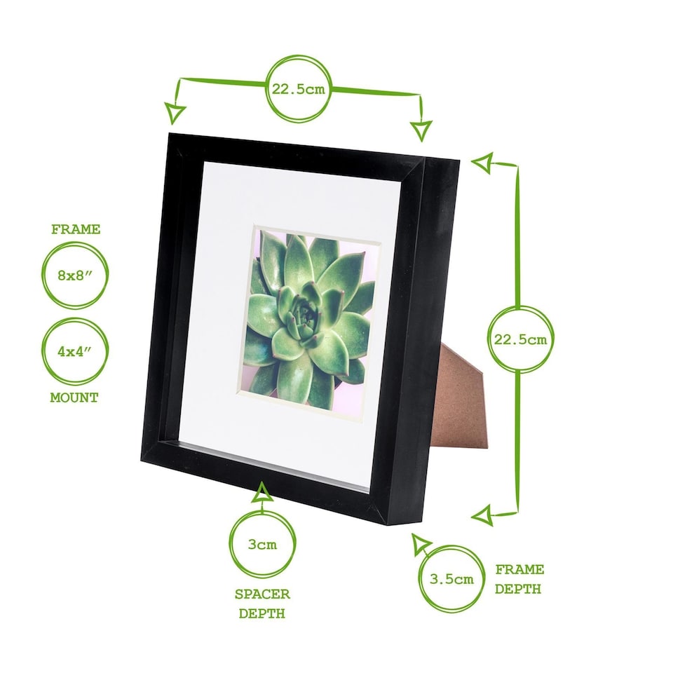 image 1 of Nicola Spring 8 x 8" Photo Frame - Dark Wood/Ivory Mount - 3D Photo Frame Picture Frame Box Portrait Display Case (22.5 x 22.5cm)