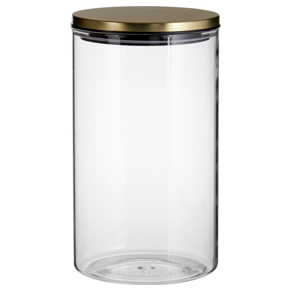 image 1 of Interiors by Premier 1600ml Gold Lid Storage Jar, Clear Glass with Airtight Silicone Seal and Gold-Coloured Metal Lid