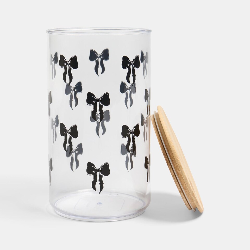 image 1 of OHS Bows Food Container Airtight Bamboo Lid Kitchen Storage Jar | Clear | Black - M | Medium
