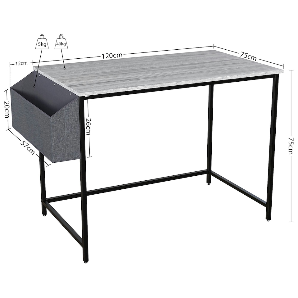 image 1 of Vida Designs Brooklyn Large Computer Desk With Storage Basket Home Office Workstation, Grey
