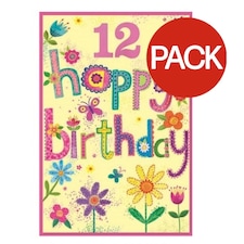 Simon Elvin Flowers 12th Birthday Greetings Card (Pack of 6) - Multicoloured - One Size
