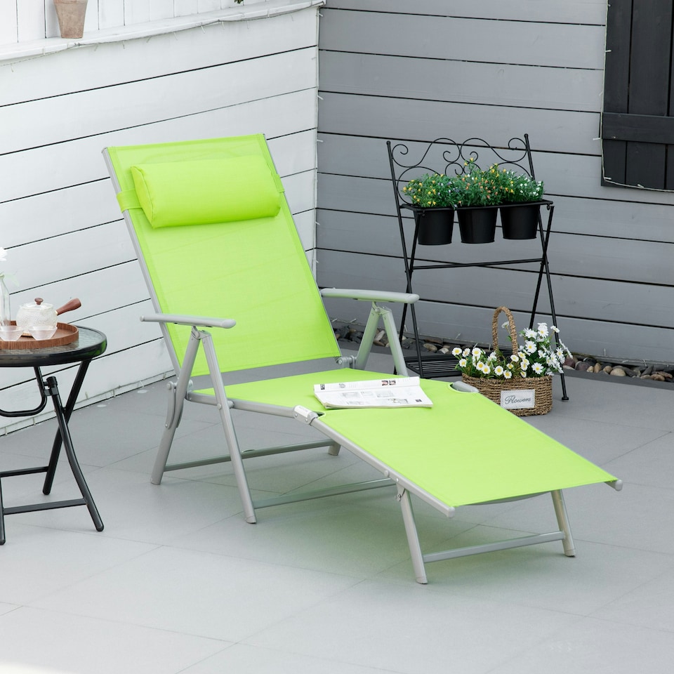 image 1 of Outsunny Sling Patio Reclining Chaise Lounge Garden Furniture Green