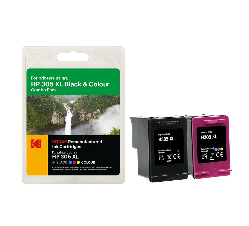 image 1 of Kodak Remanufactured HP 305XL Black & Colour Combo Pack Ink Cartridges | Black | Colour | 1