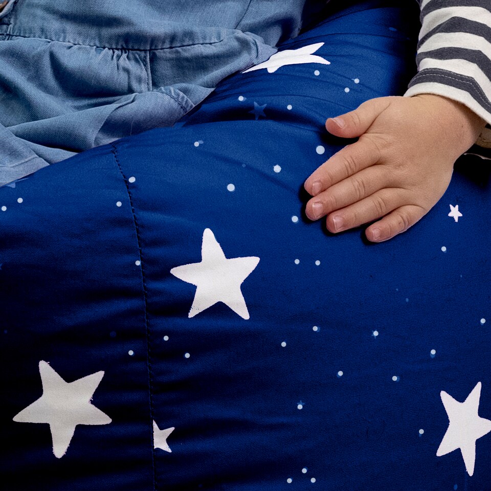 image 1 of Kids Starry Skies Bean Bag Chair Navy Blue Childrens Bean Bags | Blue | Navy Blue | 1