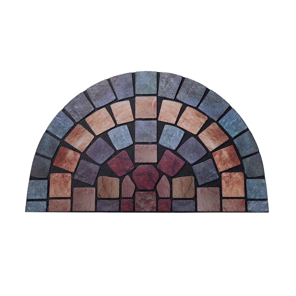 image 1 of Nicoman Rubber Elegant Blue Tile Halfmoon Doormat - 75x44cm