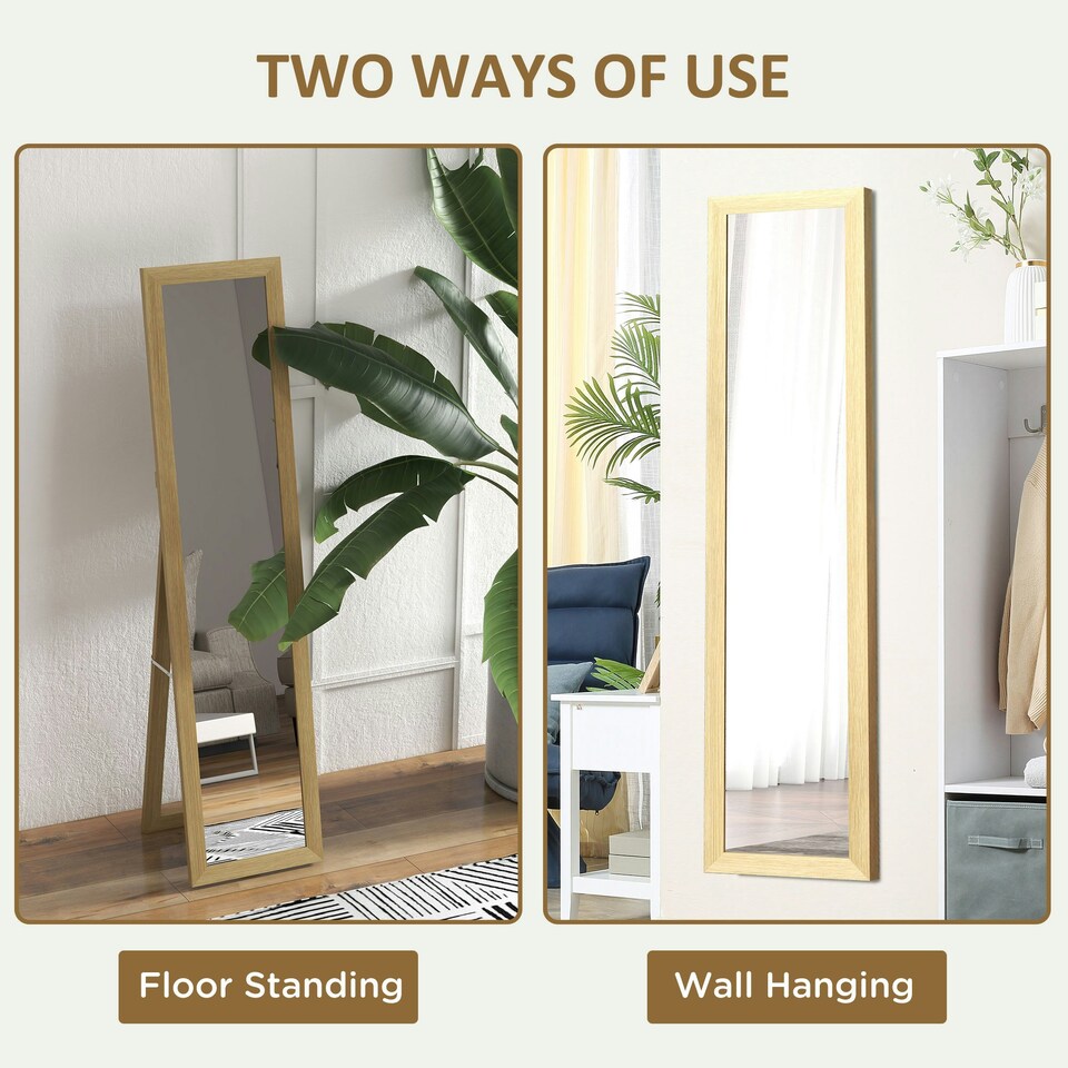 image 1 of HOMCOM Full Length Mirror Farmhouse Wall Mirror Hanging Freestanding Natural